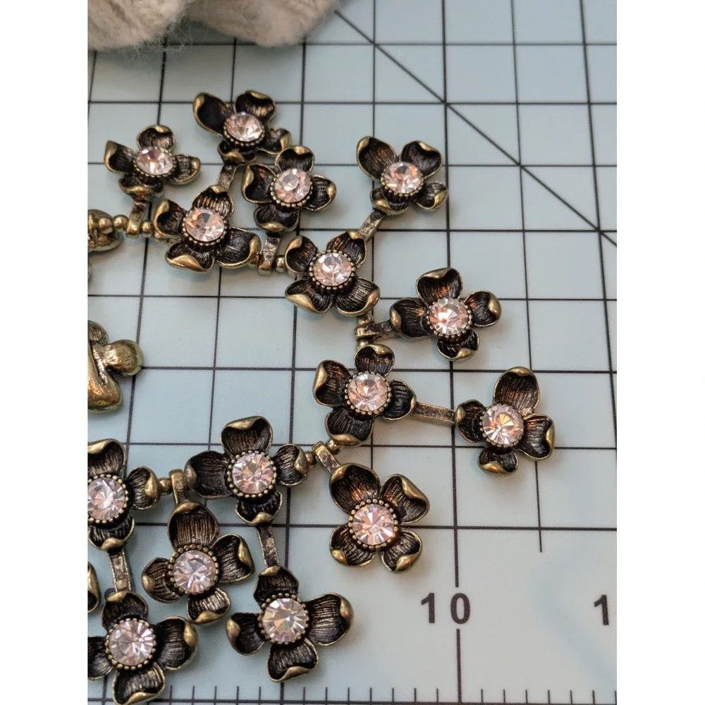 Joan Rivers Floral Cluster Bib Necklace In Antiqued Gold Tone Rhinestones 18
